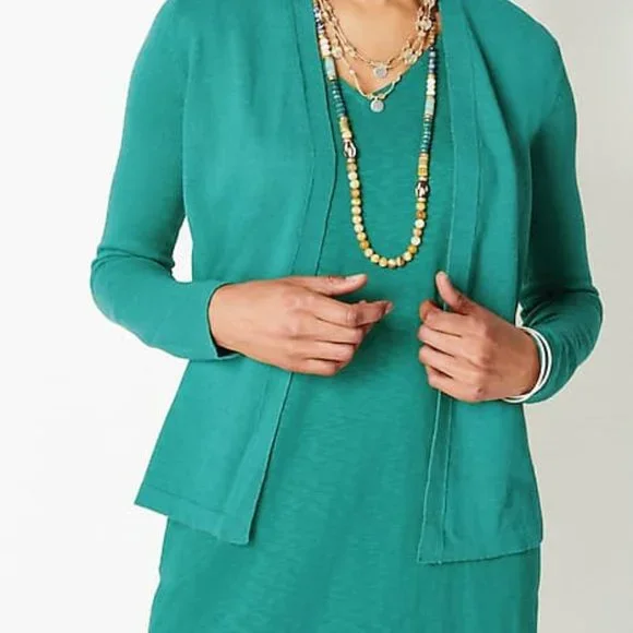 J.Jill Small Petite Open Front Silk Blend Cardi Mediterranean blue Cardigan - Picture 3 of 11